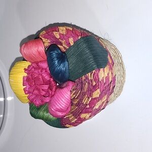 Colorful Woven Basket with Floral Design